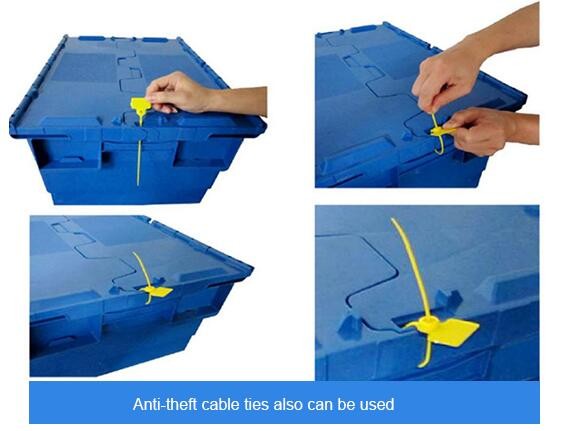 Heavy duty stackable attached lid turnover box, Stackable and nestable plastic shipping tote box for storage or moving