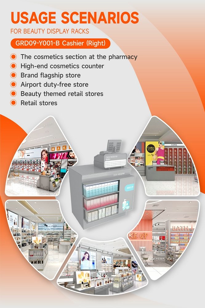 GDR09-Y001-B Retail Display Counter with 5mm Gray Glass and Cash Register Compartment for Mall Booths