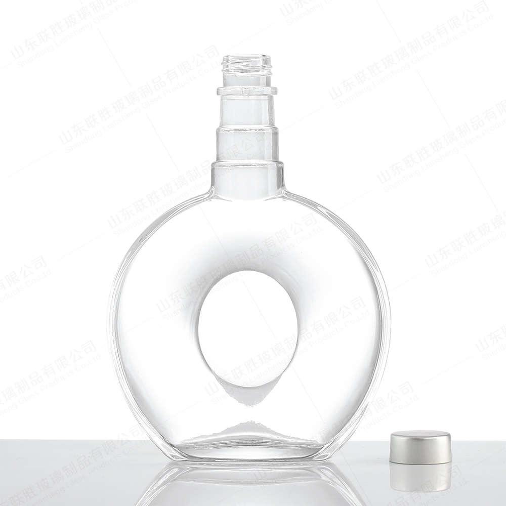 Customized Color 500ml 700ml 750ml Flat Round Glass Bottle for Beverage Packaging