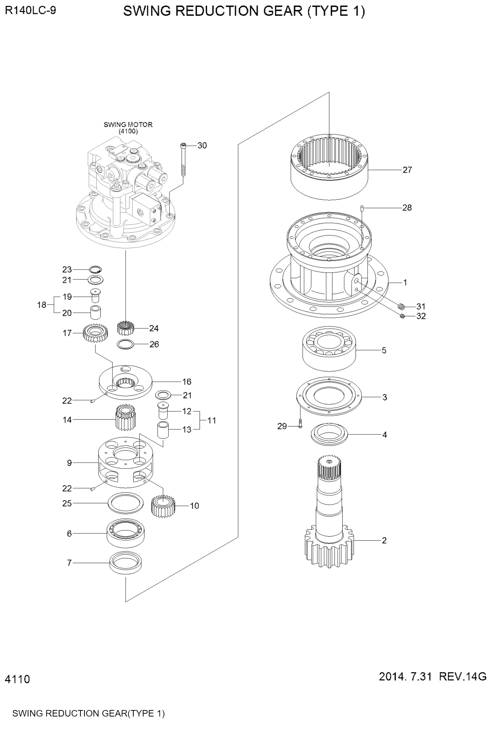R110-9 R150-9 R140-9 Excavator Hyundai Swing Gear Box 31Q4-11140