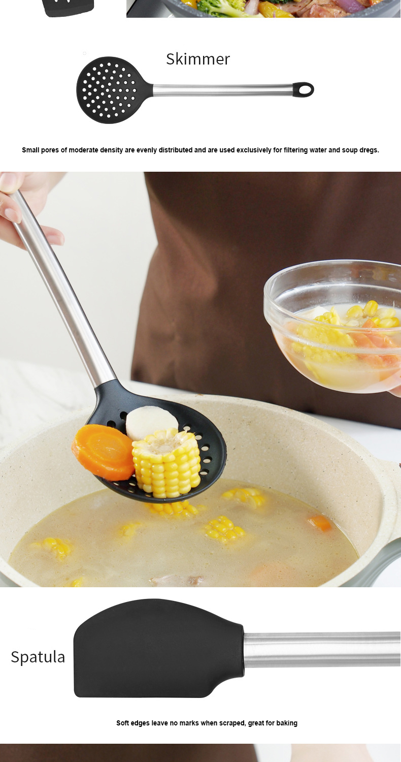 9Pcs Silicone Cooking Utensils With Stainless Steel Handle