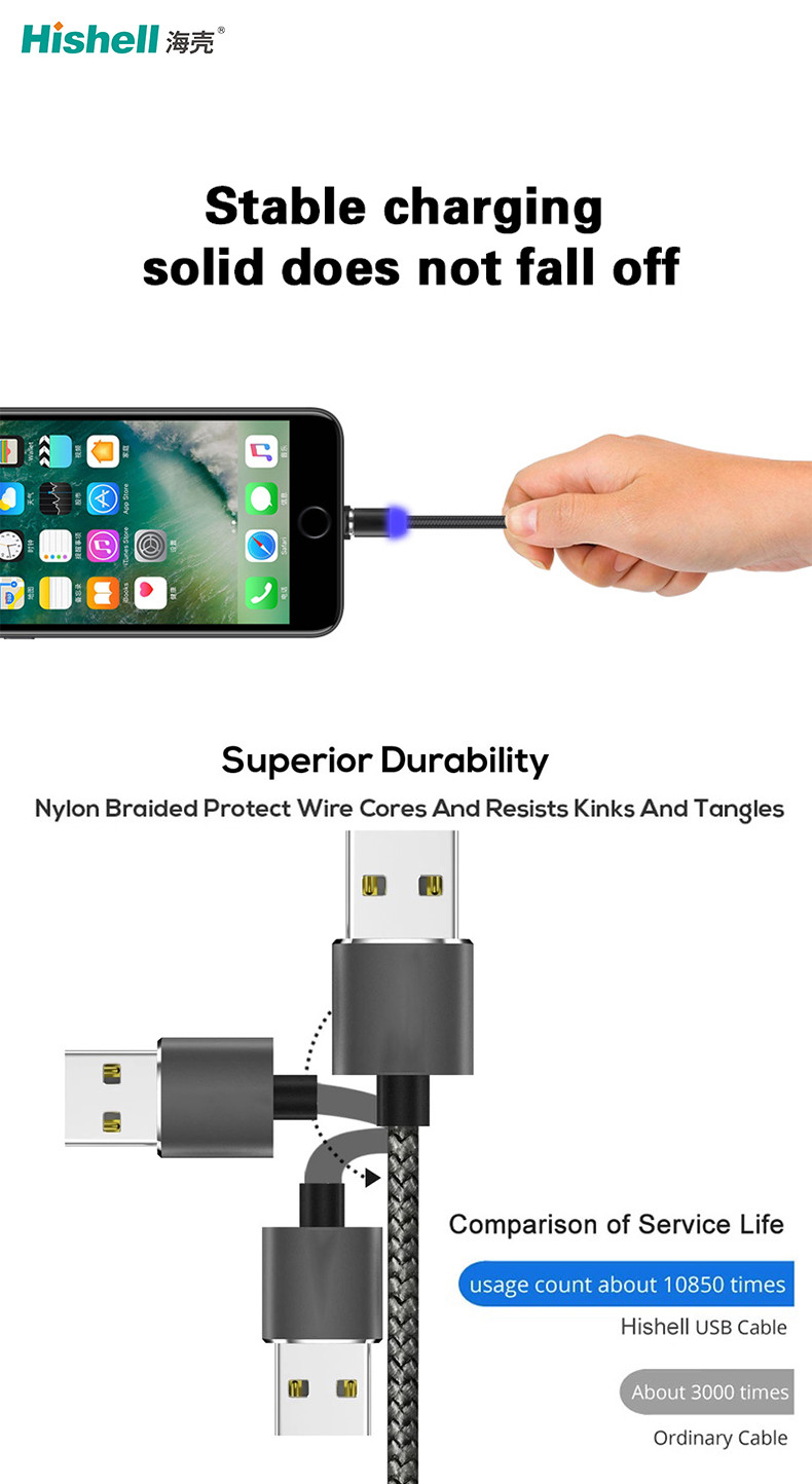 360 Rotating LED Magnetic USB Cord , Antiwear 3 In 1 Magnetic Data Cable