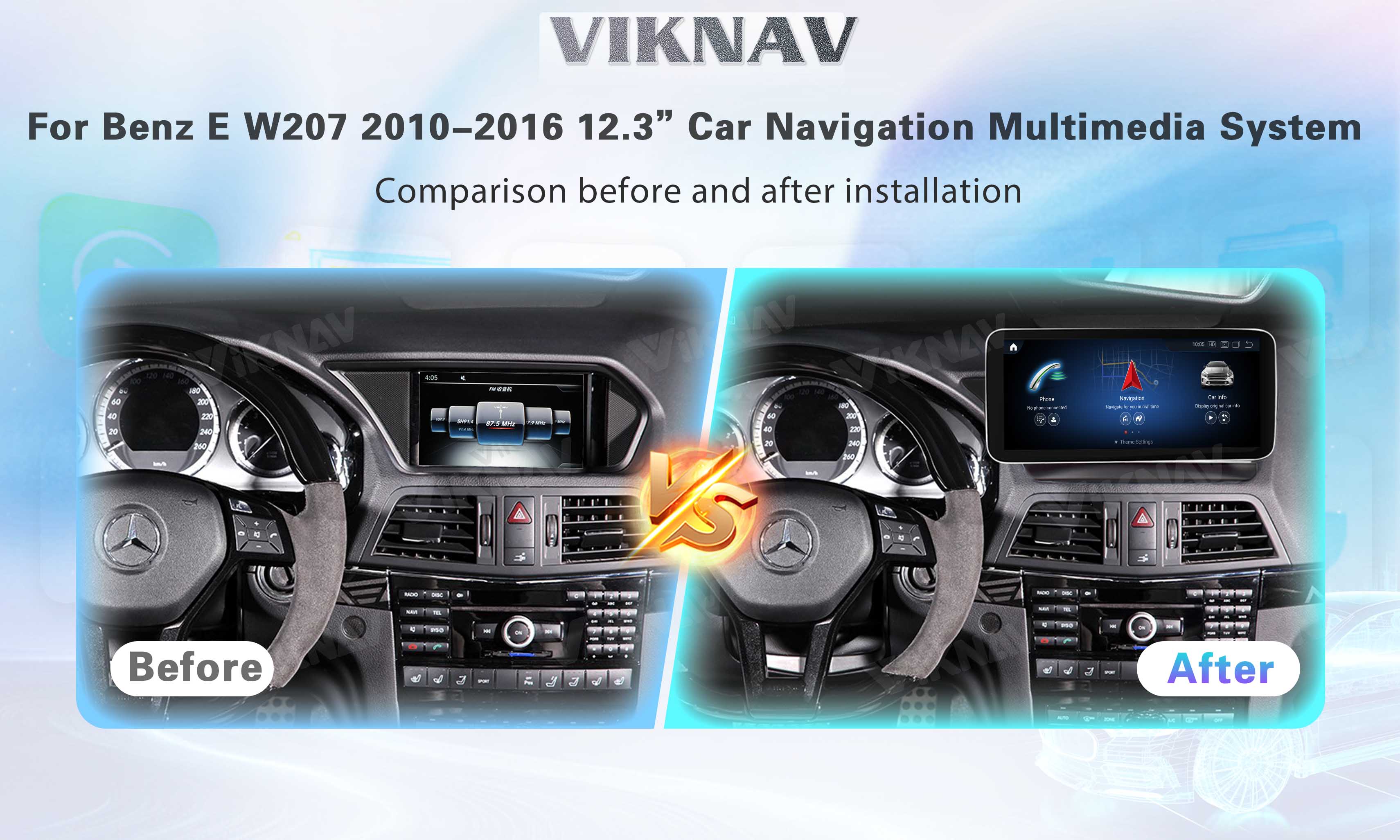 Viknav 12.3 Inch Android Car With Screen Multimedia Player For Mercedes Benz E Class W207 2010-2016 GPS 2Din NTG5.0