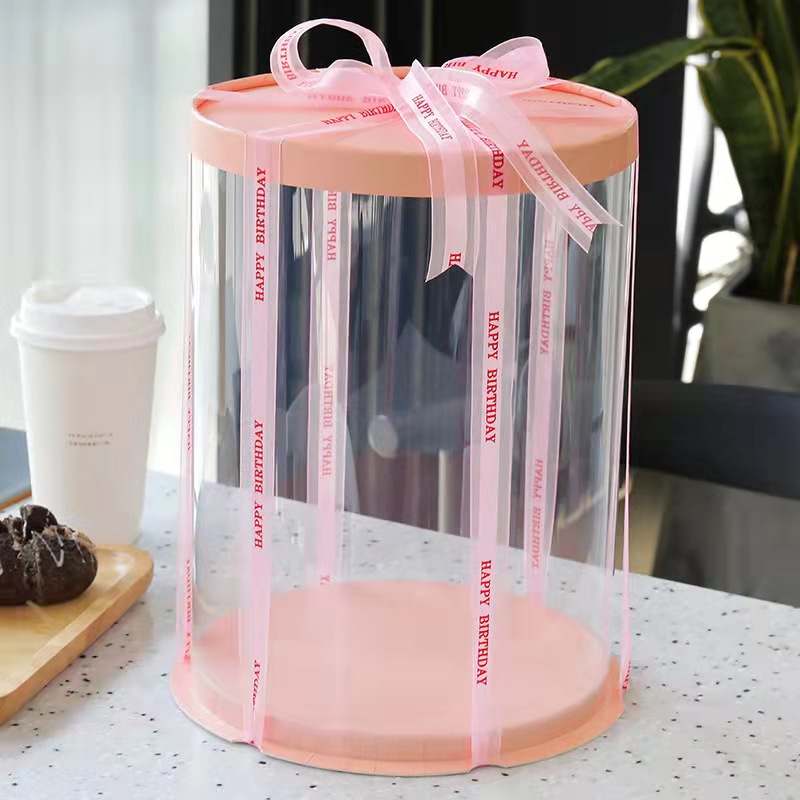 Transparent Round Tall Clear Plastic Disposable Cake Containers For Wedding Birthday
