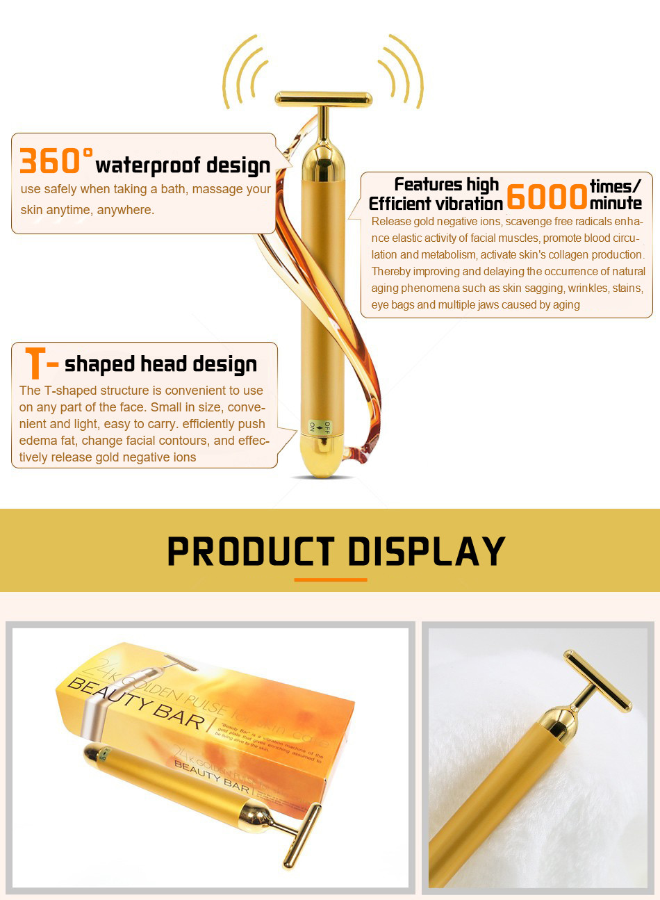 1.5V Home Use Anti Wrinkle Vibration T Shape 24k Beauty Bar