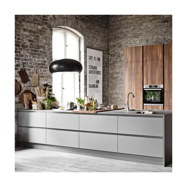 Blum Handleless Light Gray Matte Storage Cabinets for Modern Kitchen Furniture