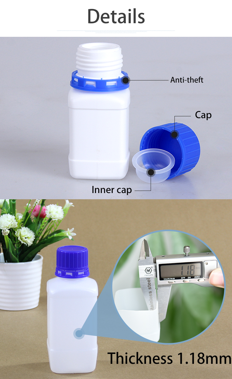 60ml 100ml 250ml 500ml 1000ml HDPE Empty Water Spice Shake Square Plastic Bottle
