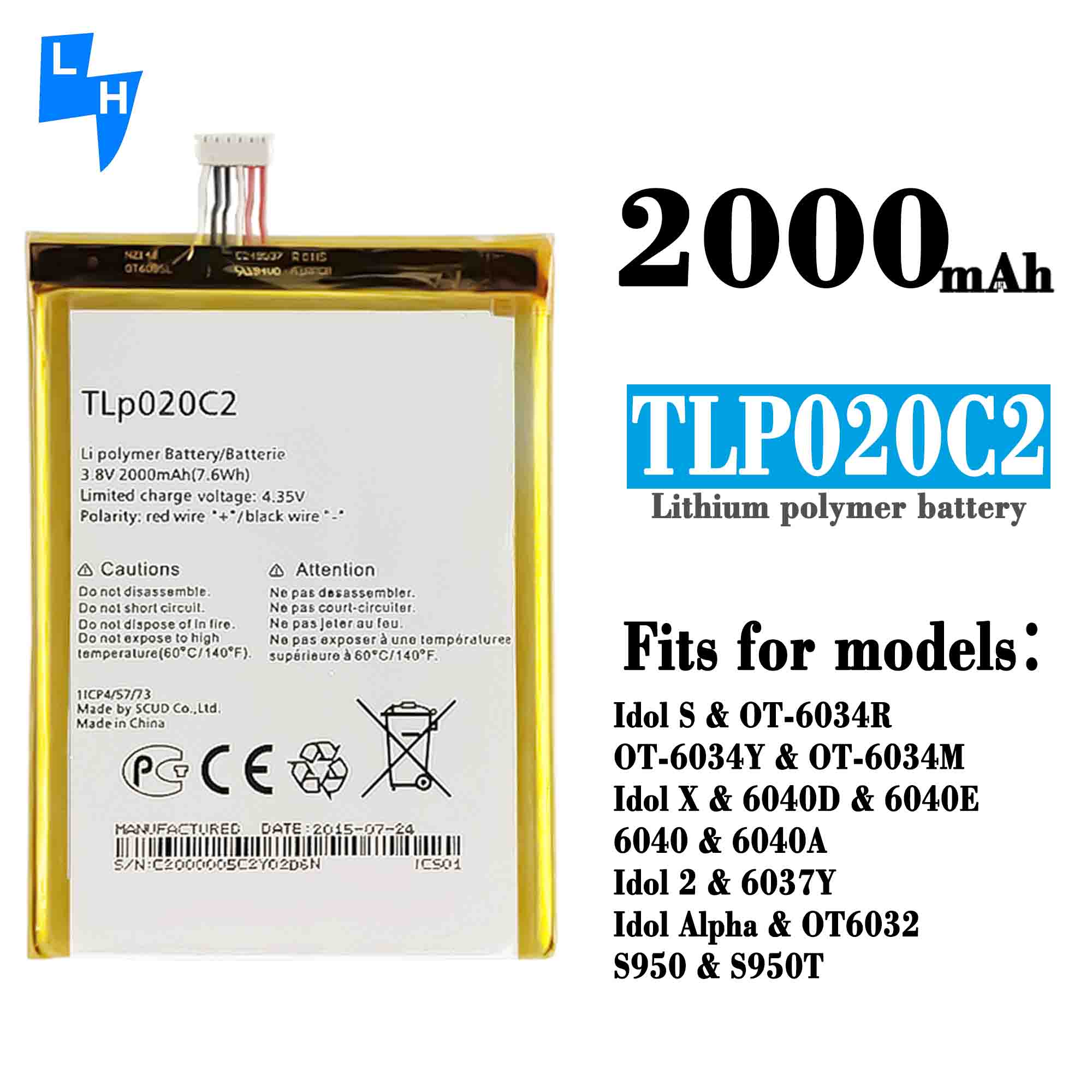 Idol Alpha OT6032 OneTouch OT6034 alcatel Alpha Replacement Battery for OT6037Y OT6040D