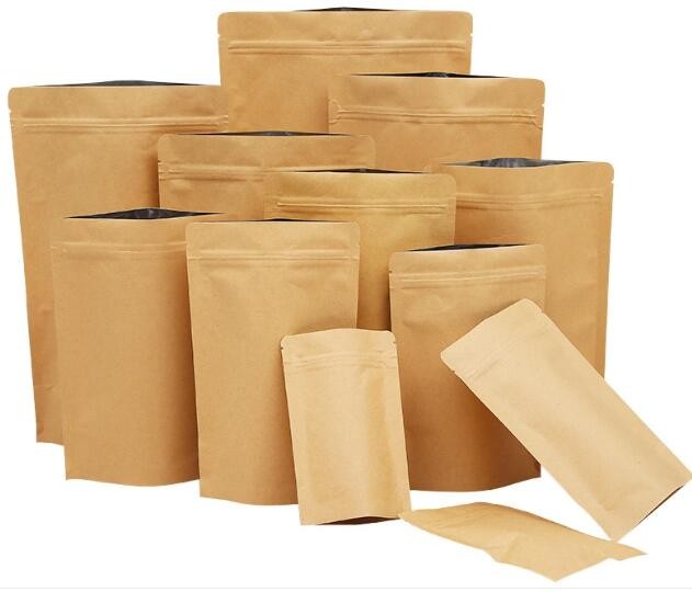Stand up Clear Paper Kraft Zipper Bag with Flat bottom gusset