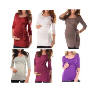 Any Size Color Womens Maternity Clothes 3/4 Sleeves 2 IN 1 Nursing Wrap Tops