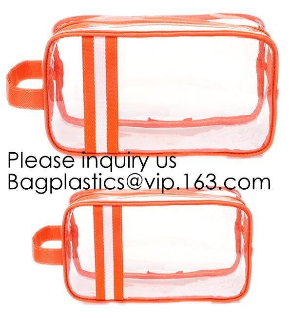 Clear Zipper Pouch with Strap Makeup Bag PVC Cosmetic Pouch,Printing Clear Zip lockk Cosmetic PVC Pouch, bagease, bagplast