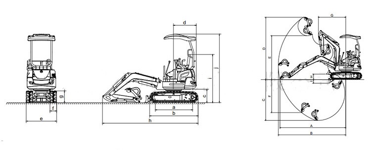 Mini Trench Digger Bucket Crawler Excavator Parts Length 3290 mm Width of track 230 mm