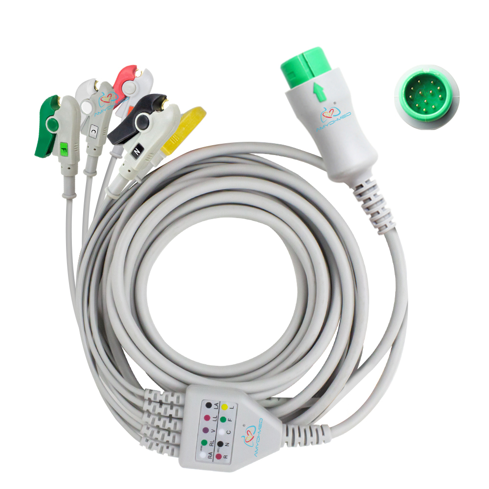 Medical Suppliers Cables for 12 Pin Mindray T5 T8 5lead Clip Ecg cable with Lead Wire