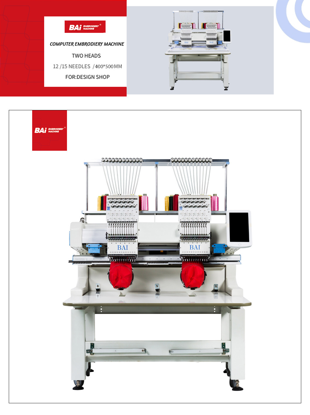Cap Chain Stitch Embroidery Machine 500mm 2 Head Embroidery Machine