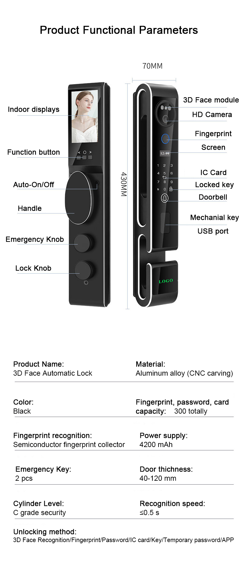 Face Recognition Video Intercom Door Lock Tuya Smart Glass Door Lock