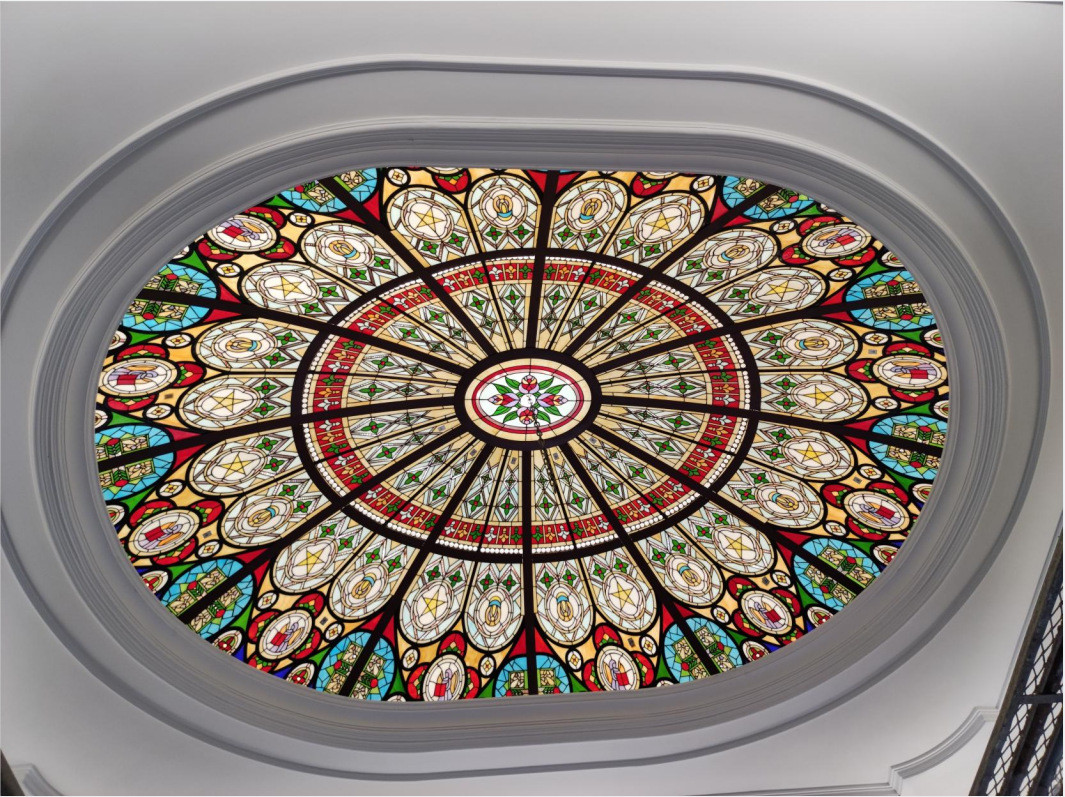 Graphic Design Tempered Architectural Stained Glass Roof Skylight Church Style