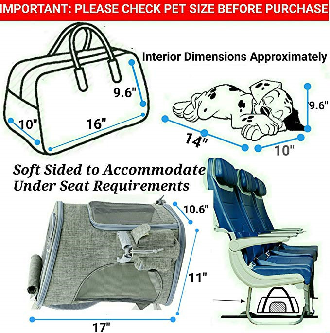 Lightweight Airline Approved Pet Carrier Bag With Locking Clasps & Fleece Padding