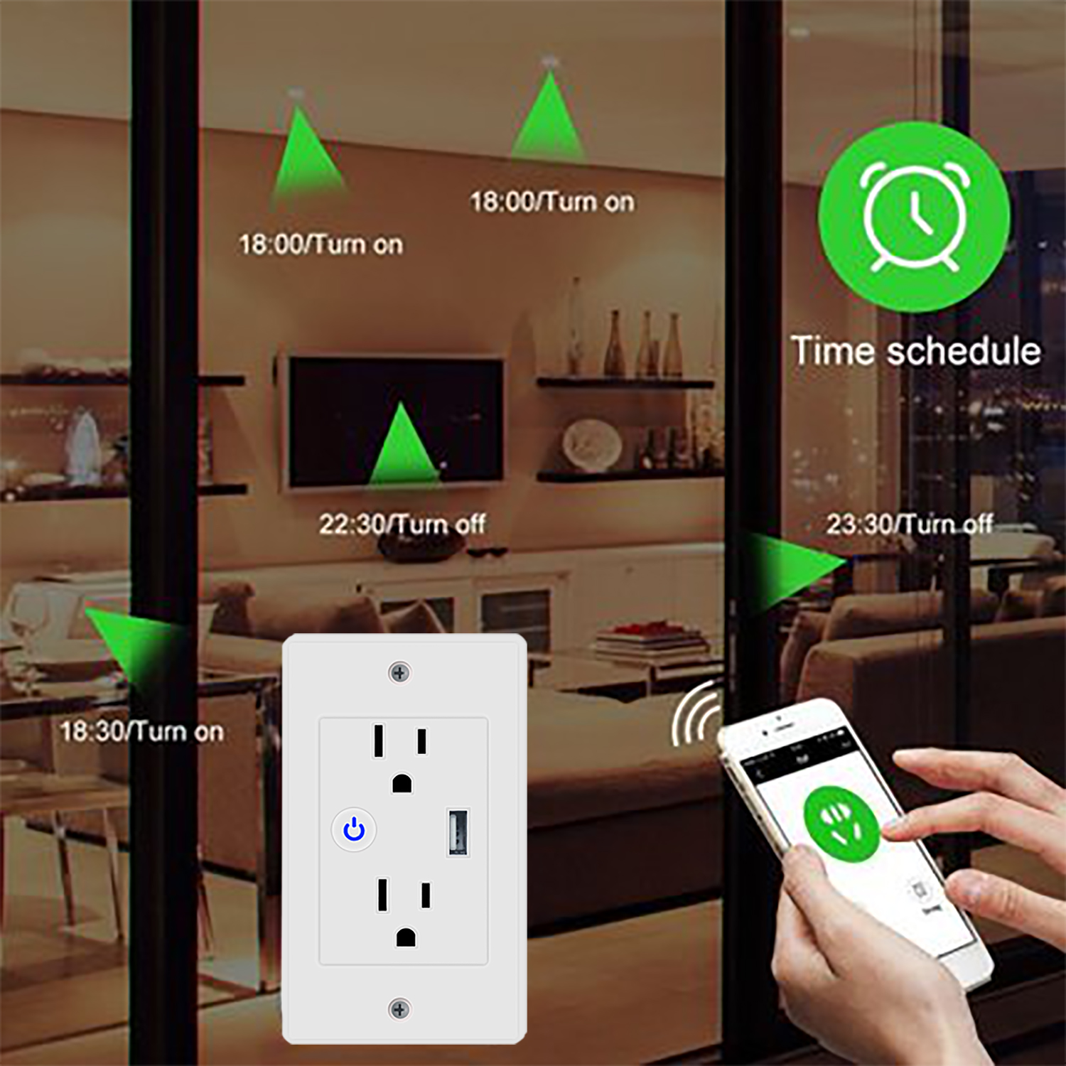 Glomarket Smart WiFi Wall Socket with USB 2 plug outlets Remote Control Smart Life/Tuya APP Remote Timer Setting