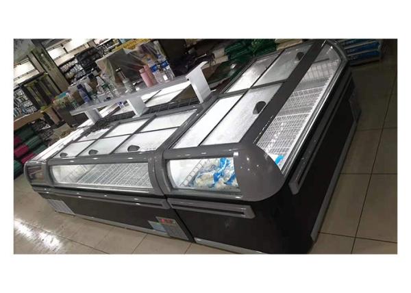 Glass Horizontal Supermarket Island Freezer Fruit Showcase Refrigeration