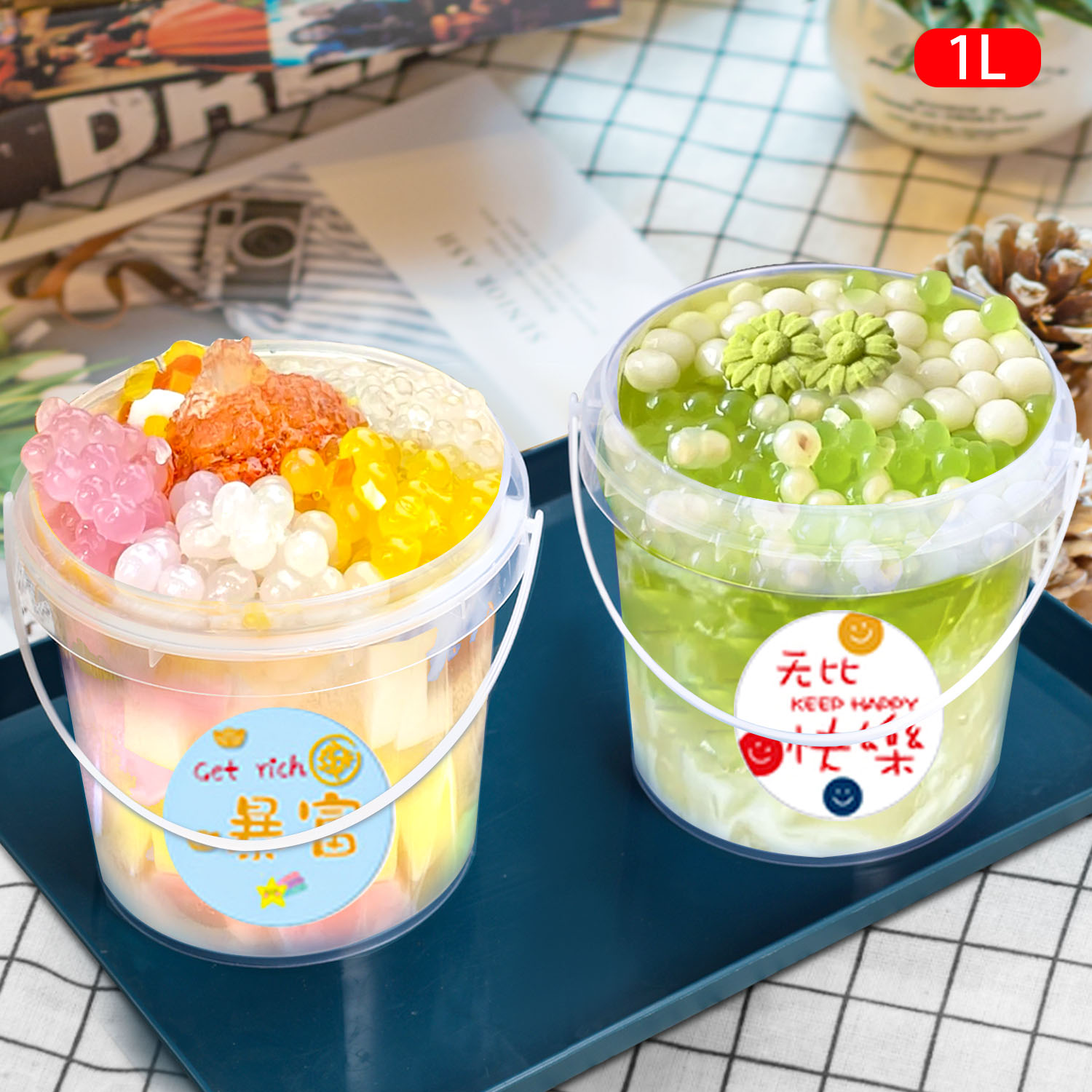 Water Bucket 500ml 1L 2L Plastic Pail With Lid For Water Yogurt Cookie Food Storage