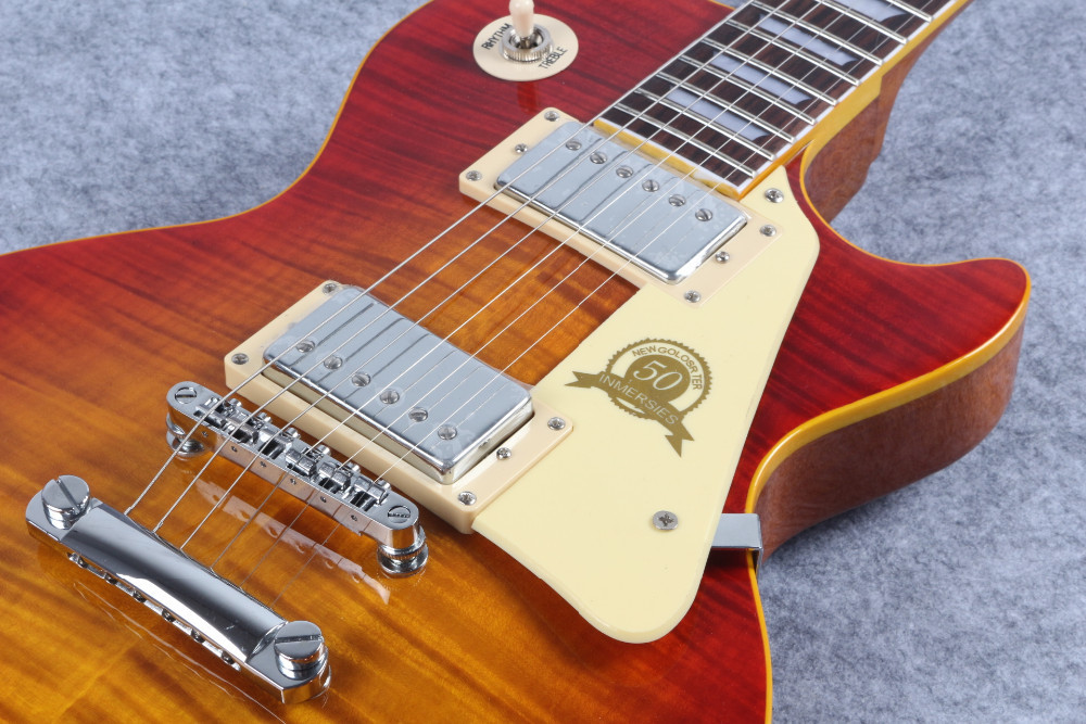 Custom 50th Anniversary LP Reissue electric guitar,Aged Vintage Cherry Sunburst tiger flame musical guitar free shipping