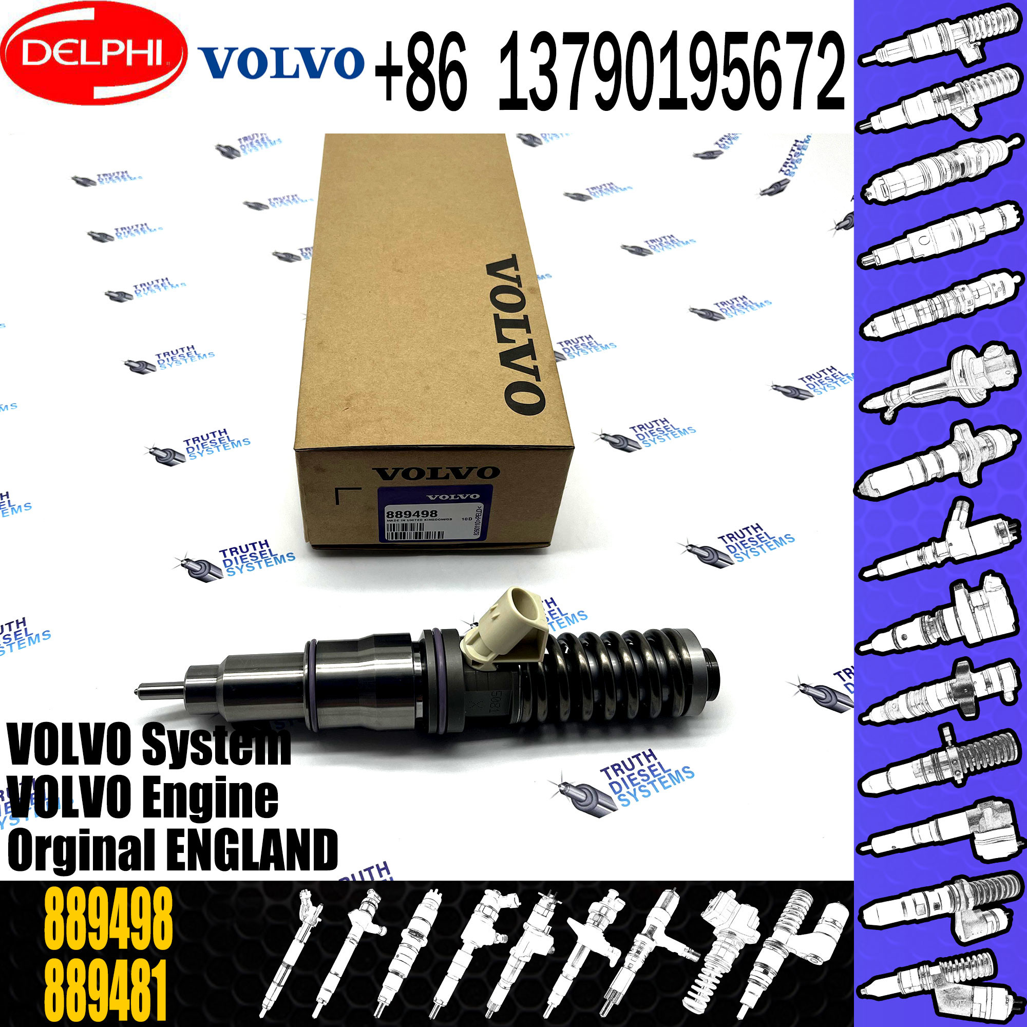 2 PINS diesel injector BEBE4C05001 BEBE4C05002 889498 for VOVLO 9.0 LITRE MARINE with 9.5 MM BORE L235PBC