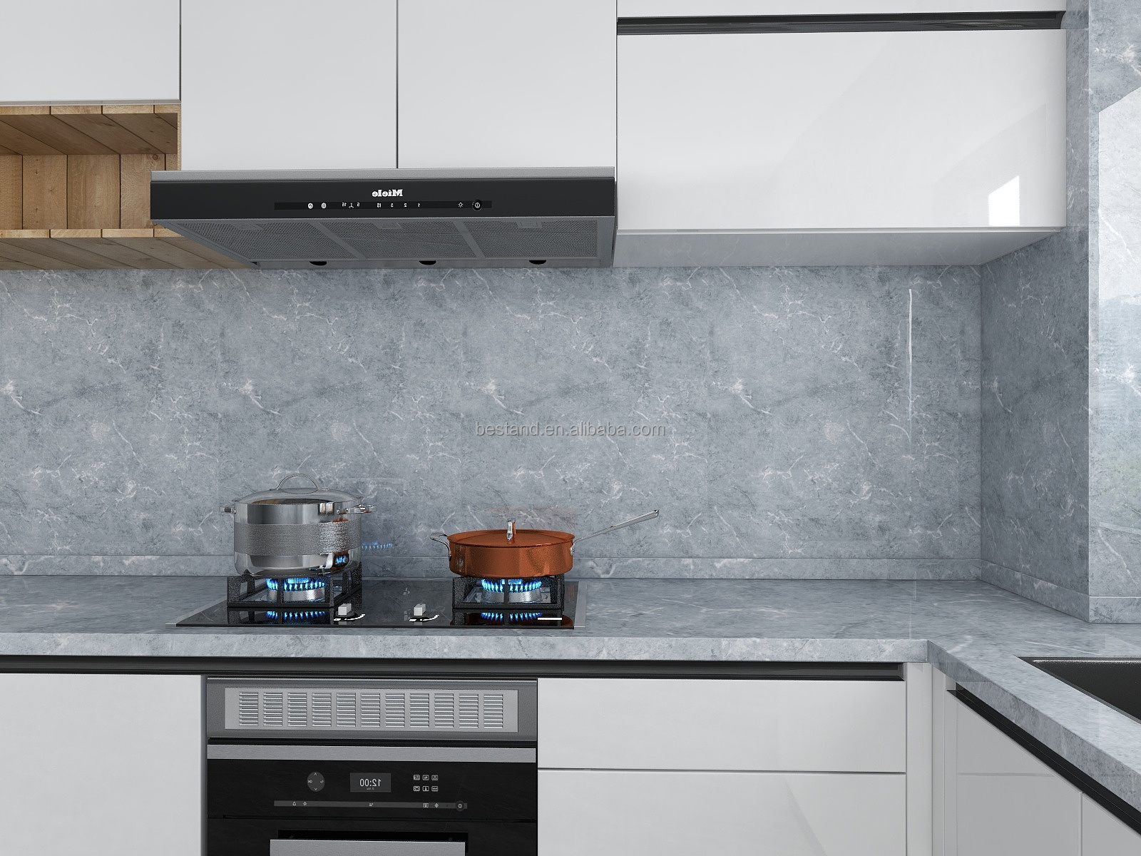 80CM Width Marble Sticker Anti Oil Waterproof Kitchen Wallpaper Modern Design PVC Kitchen Backsplash Sticker