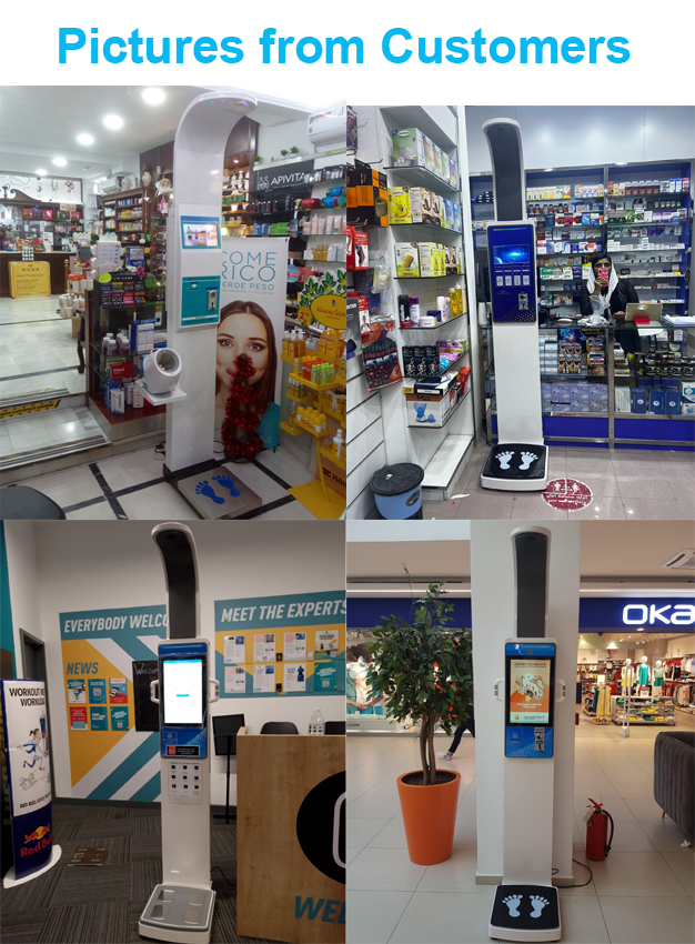 Multifunction Ultrasonic Health Checking Kiosk Human Height Weight BMI Balance Scale Body Fat Analyzer