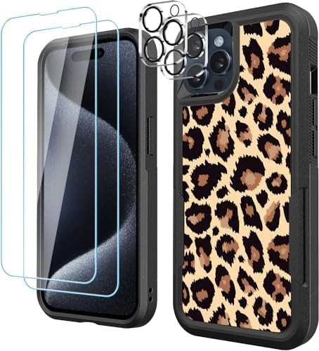 [5 in 1 for iphone 15 Plus Case,with 2 Pack Screen Protector + 2 Pack Camera Lens Protector,Heavy-Duty Tough Rugged