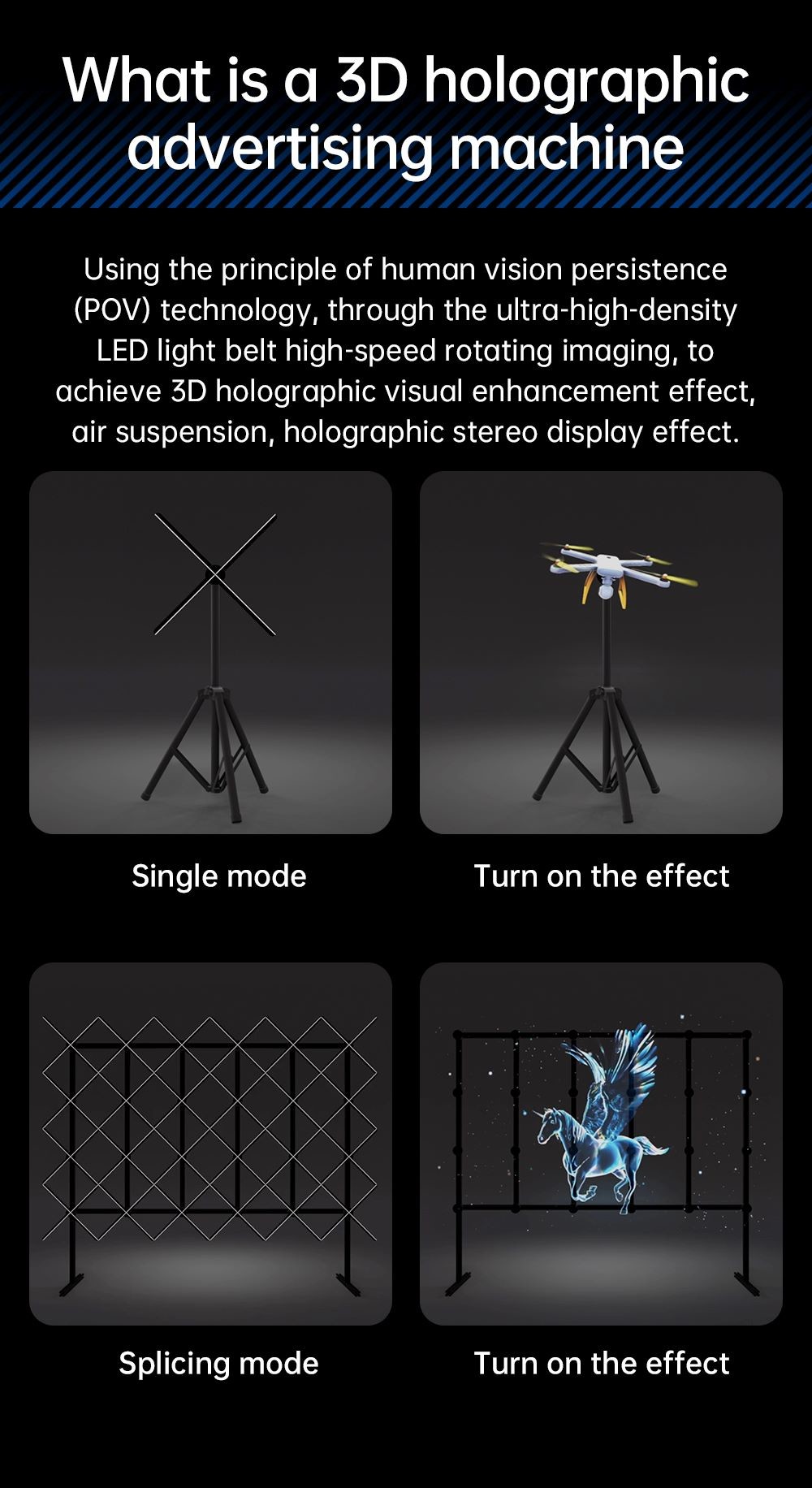 65cm 768LED Halloween Hologram Display Fan Projector 4K 3D Hologram Projector with Holograma App Festive Displays