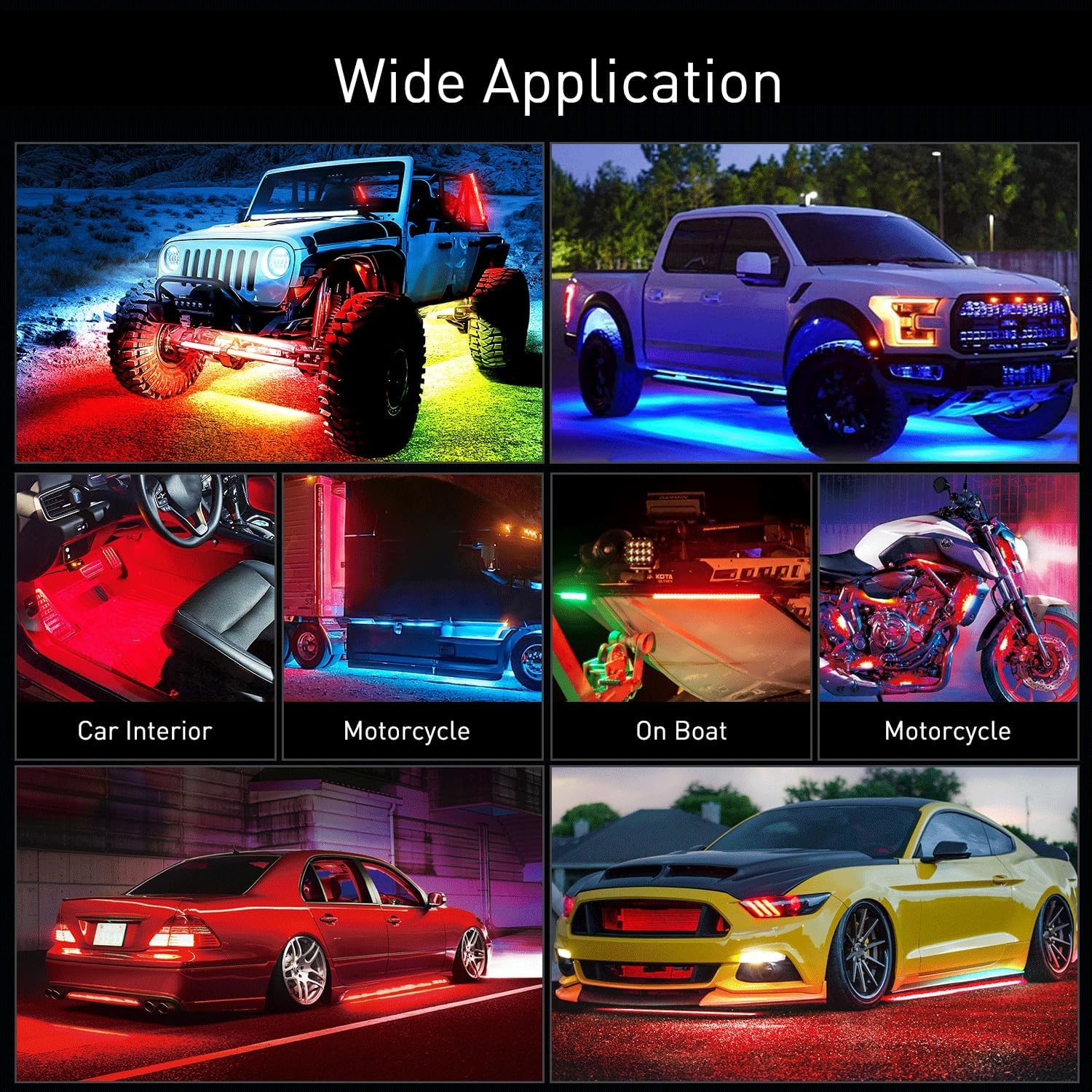 4pcs Car Underglow digital strip light Multi Color DIY Sound Active Function Music Mode with APP Control Remote Control