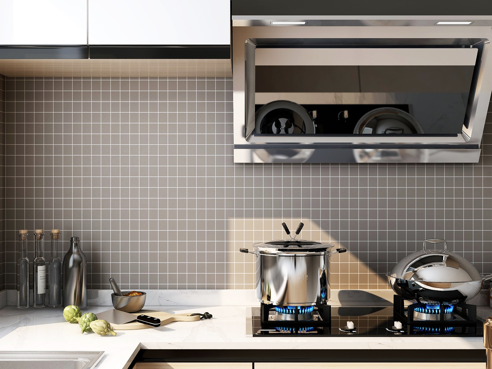 Black Grid 3D Adhesive Wallpaper 3D Wall Stickers Waterproof For Kitchen Bathroom