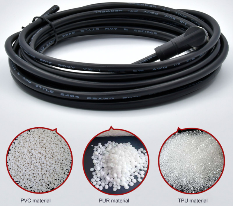 Electrical M8 3 Pin A Code Waterproof Connector Male Female Straight Angle Elbow Pvc Pur Power Cable