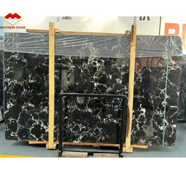 Modern Polished Black Rose Marble Big Slab Dining Table Set for Villa and Hotel