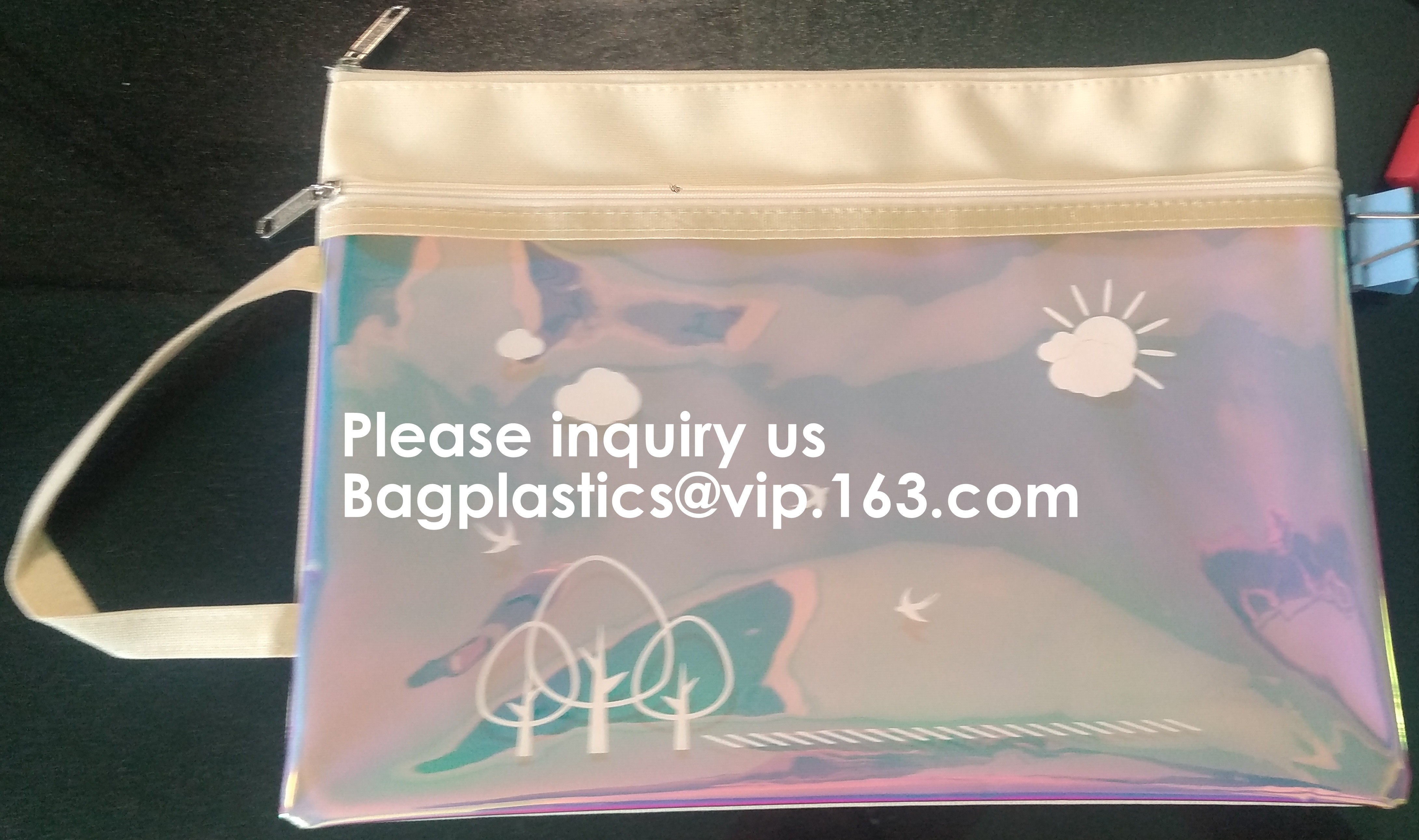PVC A4/A5/A3 Waterproof Mesh Transparent Zipper File Folder Bag,A4 Double Zipper Mesh File Storage Bag With Color