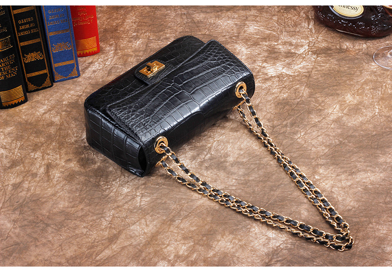 Luxury Genuine Crocodile Belly Skin Gold Hardware Lady Evening Flap Purse Alligator Leather Women Single Shoulder Bag