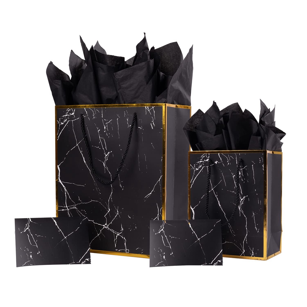 Custom Print Luxury Eco Marble Black Gold Boutique Gift Carry Paper Bags for Other Tokens
