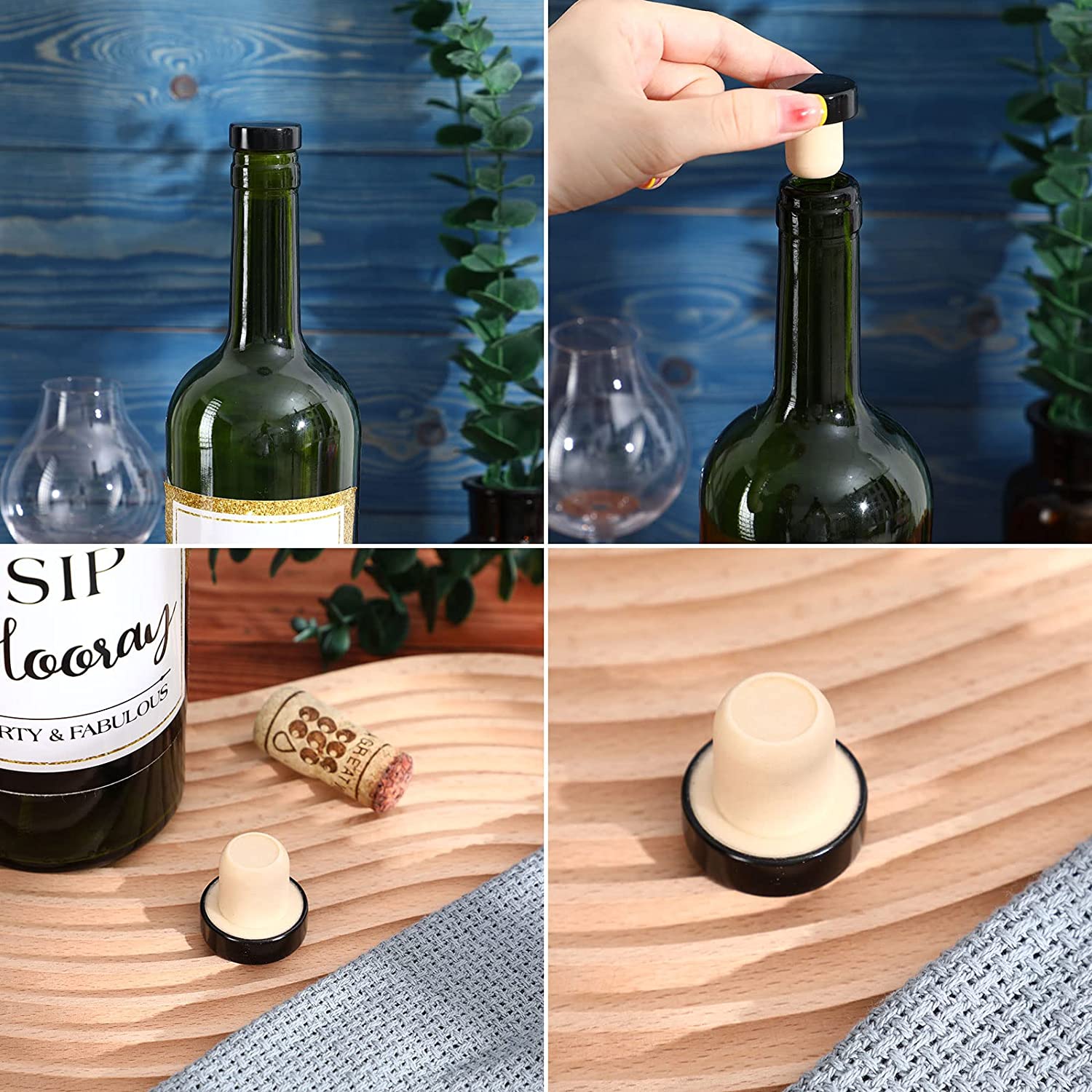 Custom Glass Bottle T Shaped Cork Bottle Stopper For Wine And Beer DIY Process Black