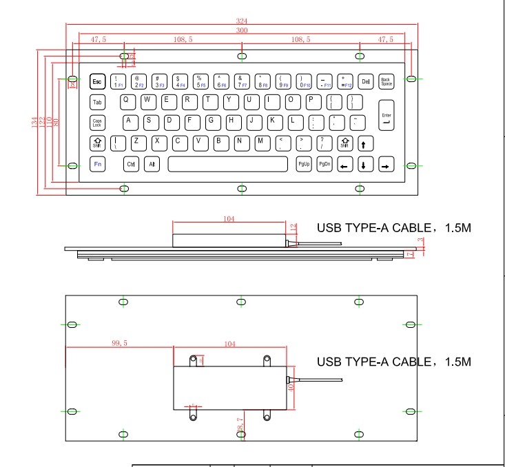 KIOSK IP65 / IK07 Stainless Steel Industrial PC Keyboard SUS304 Waterproof Dustproof anti-vandalism Rear Panel Mounted -40℃