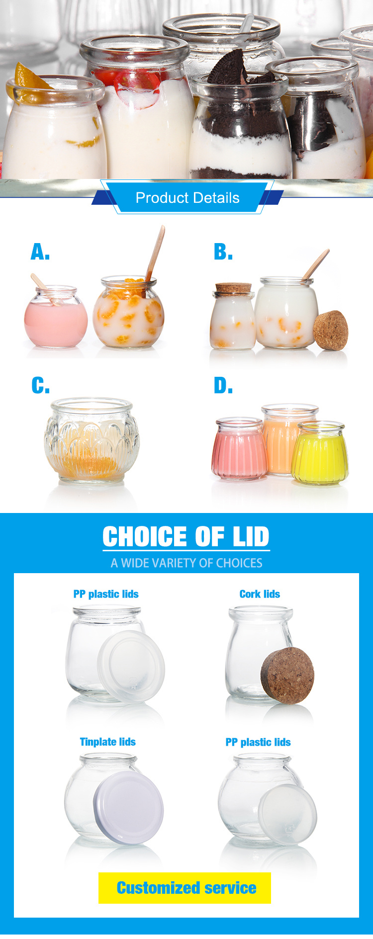 New Design 100ml 200ml 300ml Glass Pudding Cheese Jar with Plastic Pudding Lid