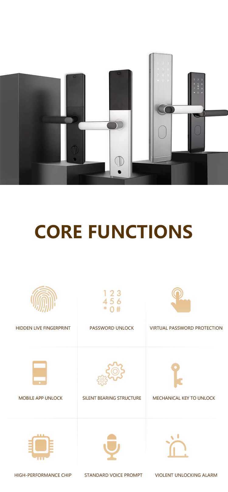 WiFi TTLOCK Smart Door Lock Biometric Fingerprint Door Handle Digital Keyless Lock