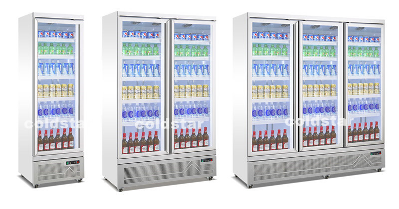 Triple Glass Door Display Freezer Cooler Drink Milk Beverage Refrigerated Showcase With Fan Cooling
