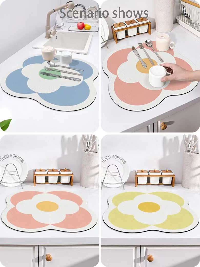 Non Slip Drain Pad Dish Placemat Custom Pink Table Decoration Placemat for Kitchen