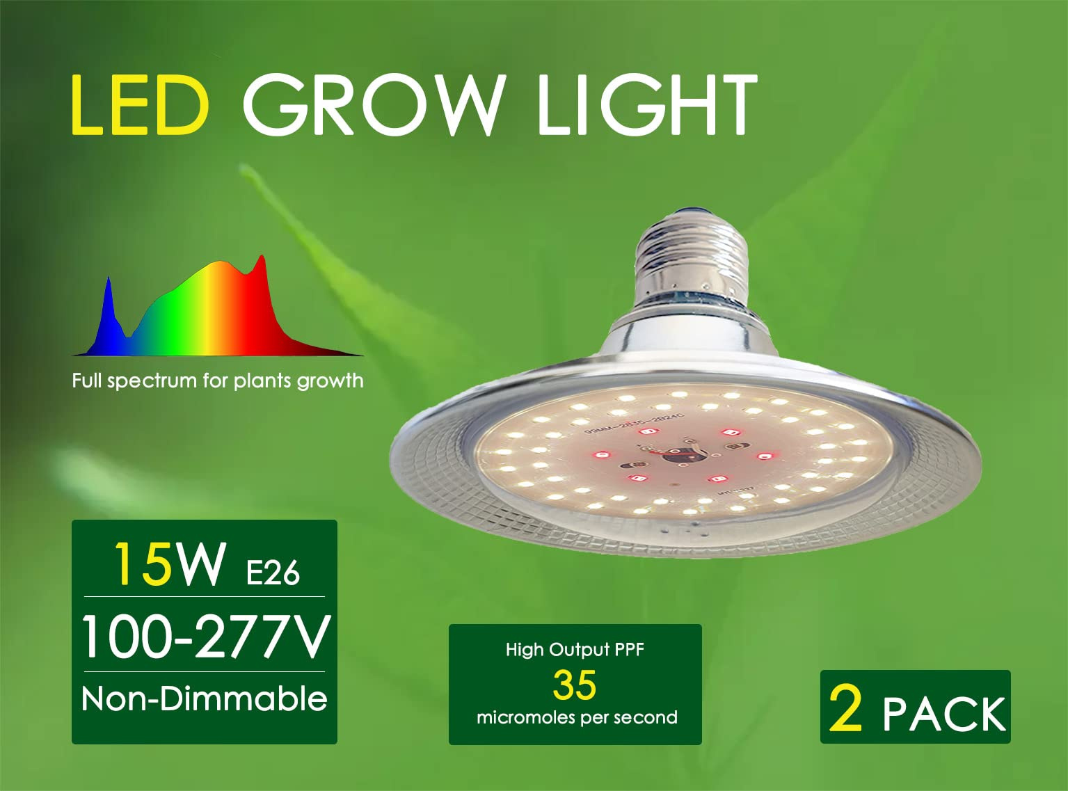 15Watts Full Spectrum Aluminum LED Plant Growth Light Bulb for Indoor Plants High PPF