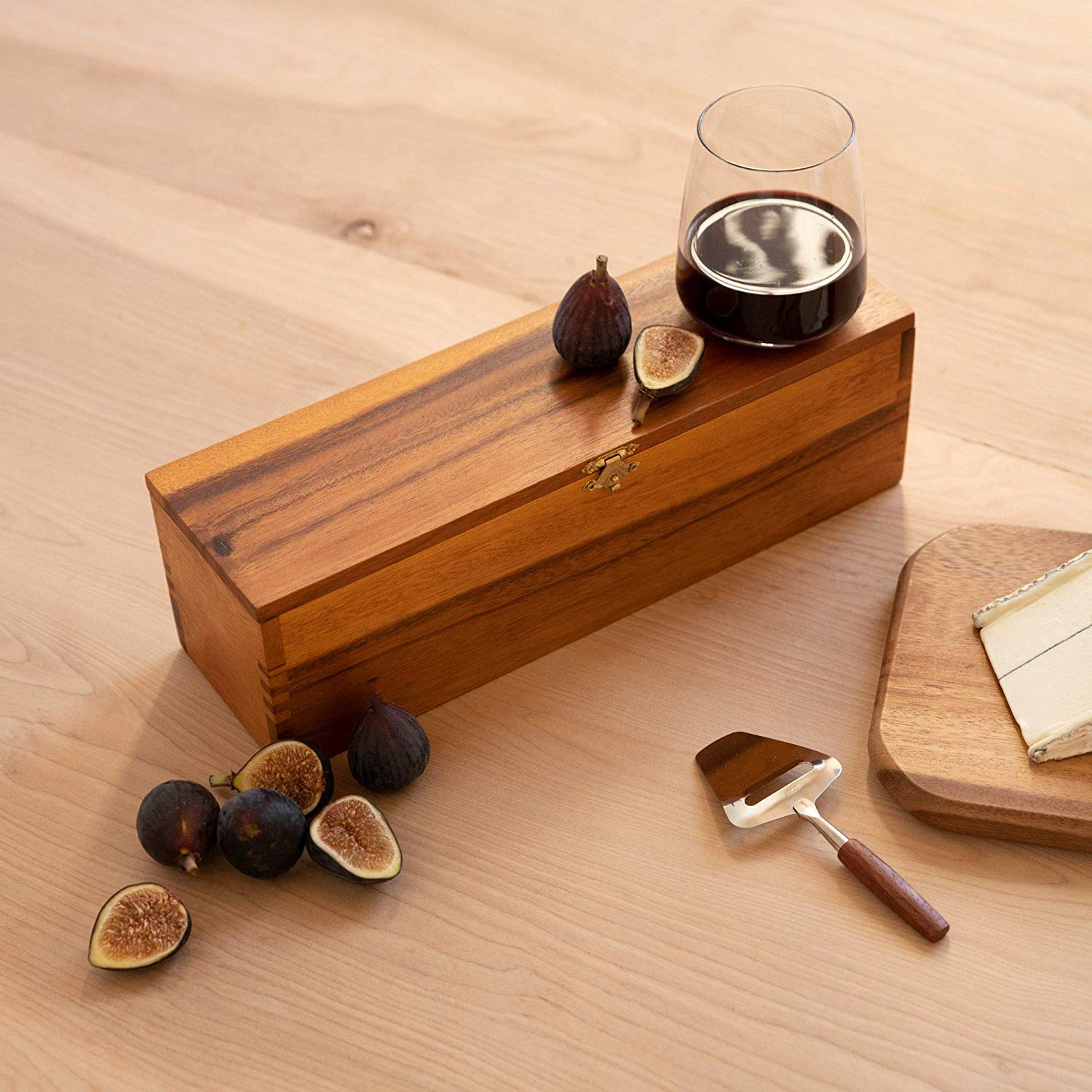 13in Single Solid Wine Bottle Box Gifts Wooden Wine Boxes with Hinged Lid