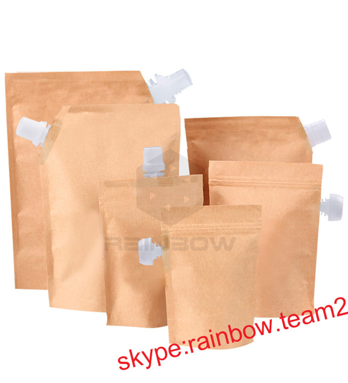 Stand up oblique spout kraft paper lined foil spout pouch packaging for water / oil