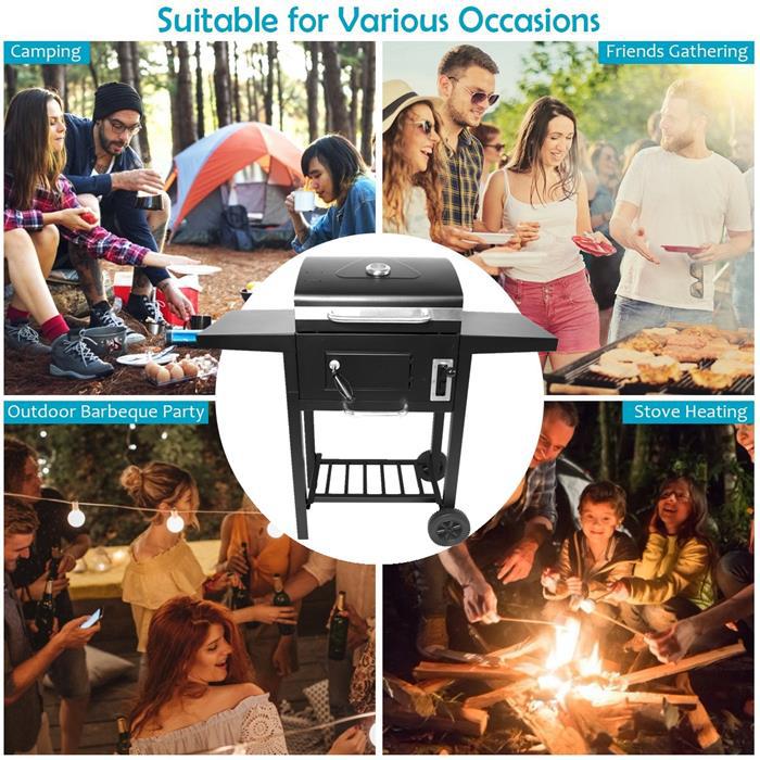 Large Smokeless BBQ Roaster Oven Portable Woodfired Camping Rotisserie Charcoal Grill