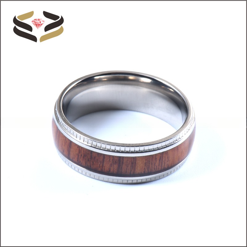 8mm Men'S Wedding Titanium Bands With Koa Wood Inlay Plating Color