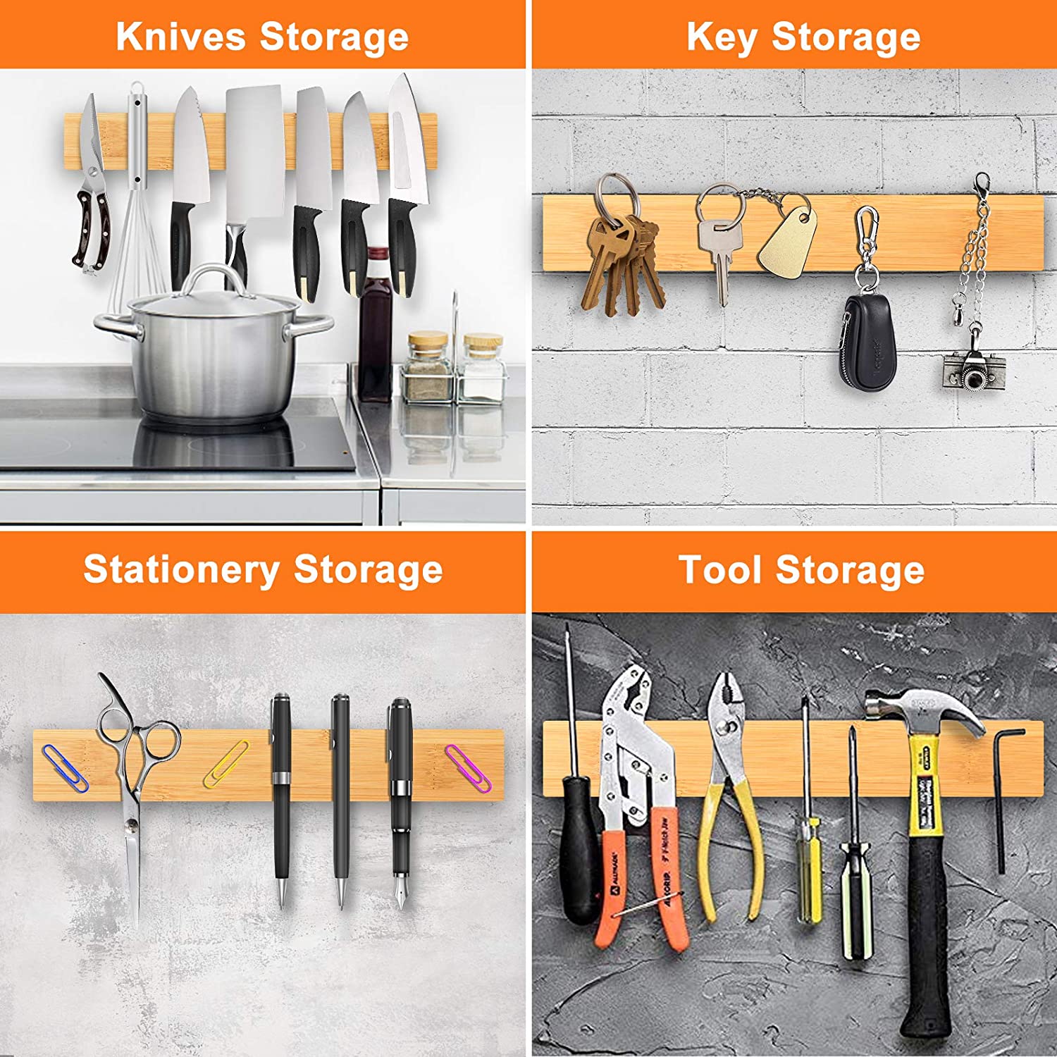 Eco-Friendly Bamboo Wood Magnetic Knife Holder for Stylish Kitchenroom Knives Storage
