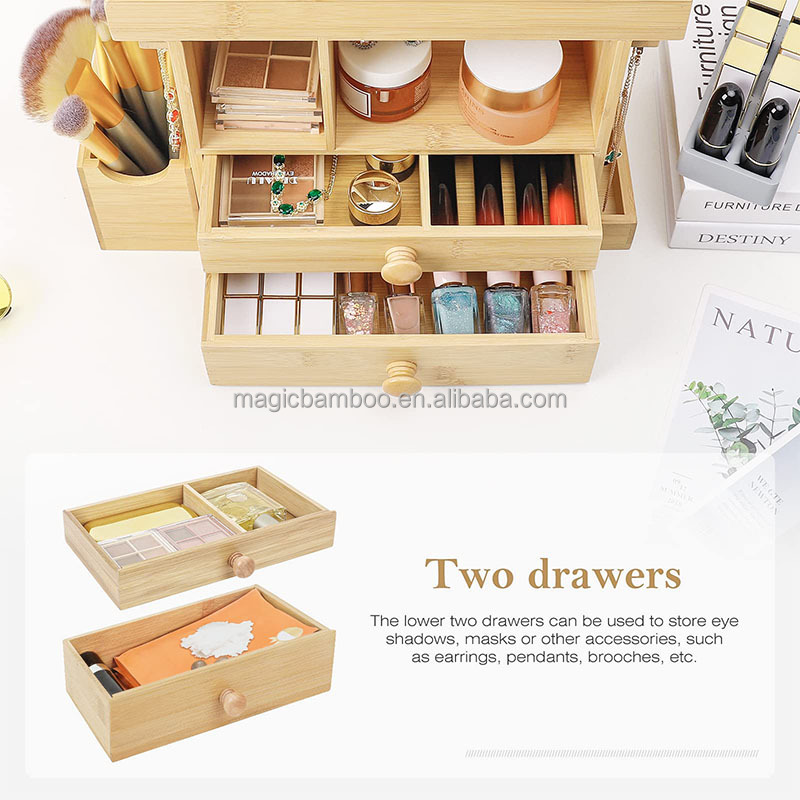 OEM Bamboo Wooden Jewelry Organizer Storage Box With Drawer